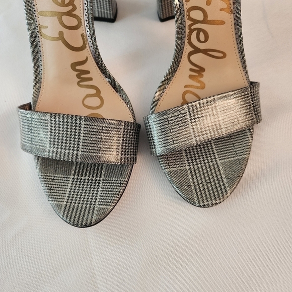 Sam Edelman Yaro  Pewter Plaid Ankle Strap Heeled Sandal Shoes Size 11 - Picture 7 of 14